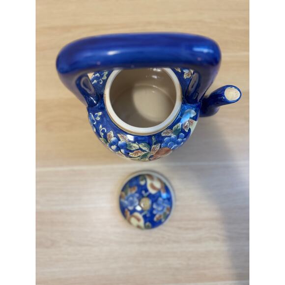 Ceramic Teapot Cobalt Blue Yellow Pears VINTAGE - Picture 6 of 7